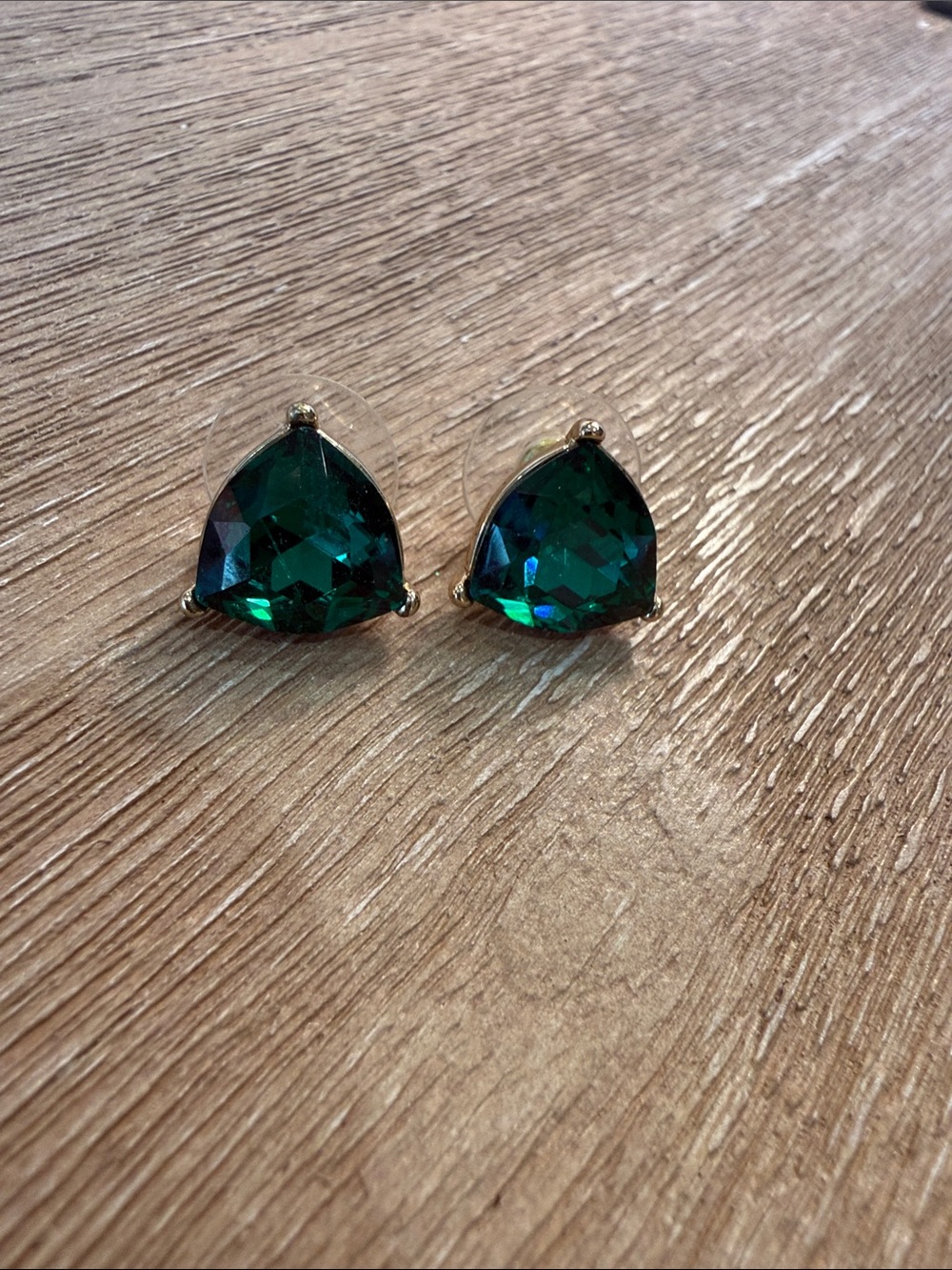 Park Lane Gold-Tone Emerald Green Stud Earrings
